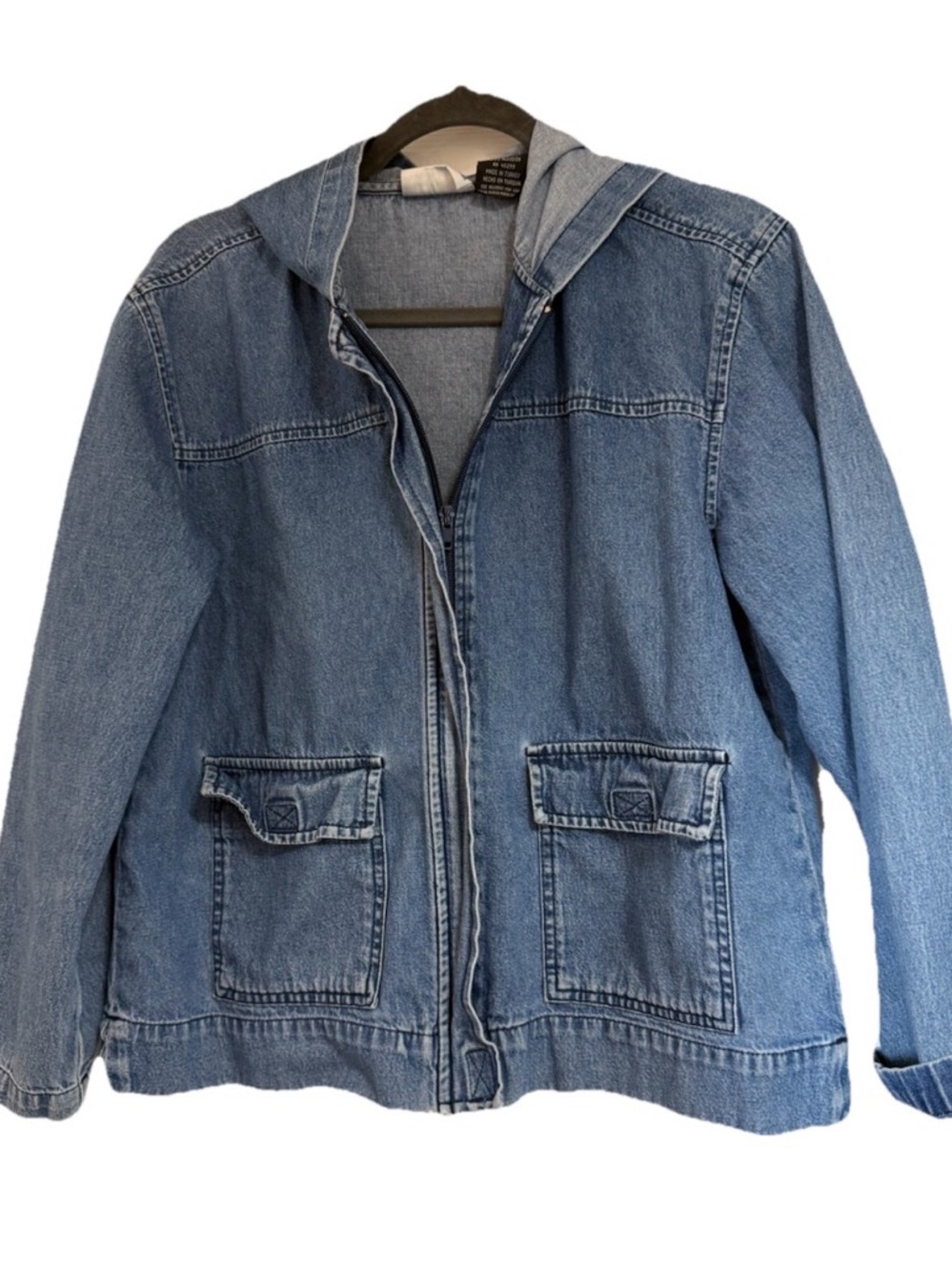 Denim Hoodie Womens Size Small 100% Cotton Full Zip Long Sleeve Pockets